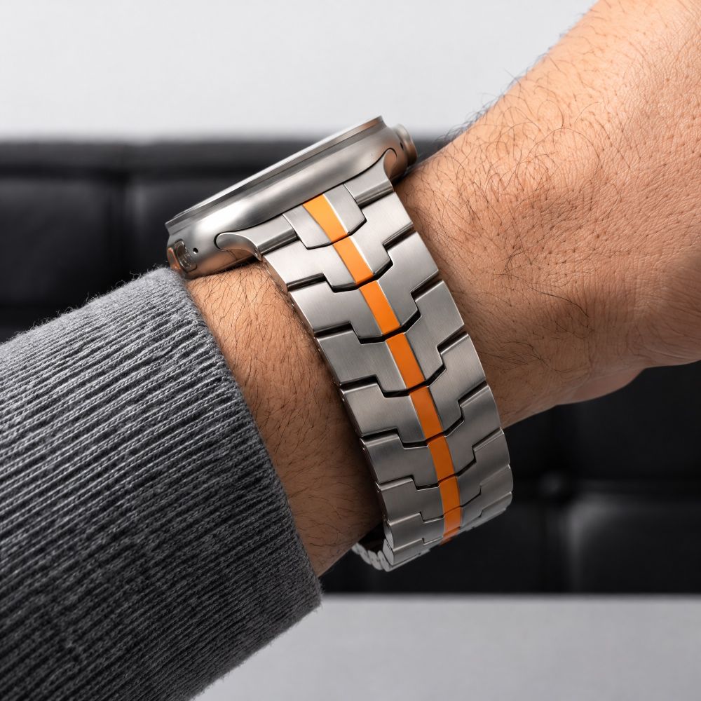 Bransoleta Tech-Protect Stainless na Apple Watch 44 / 45 / 46 / 49 mm - srebrno-pomarańczowa_7