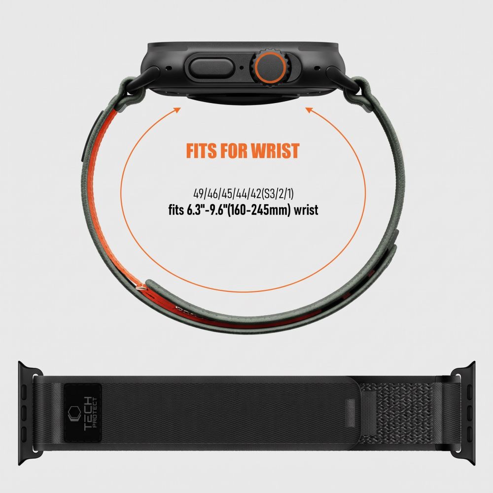 Pasek Tech-Protect Nylon Elite na Apple Watch 44 / 45 / 46 / 49 mm - czarno-pomarańczowy_3