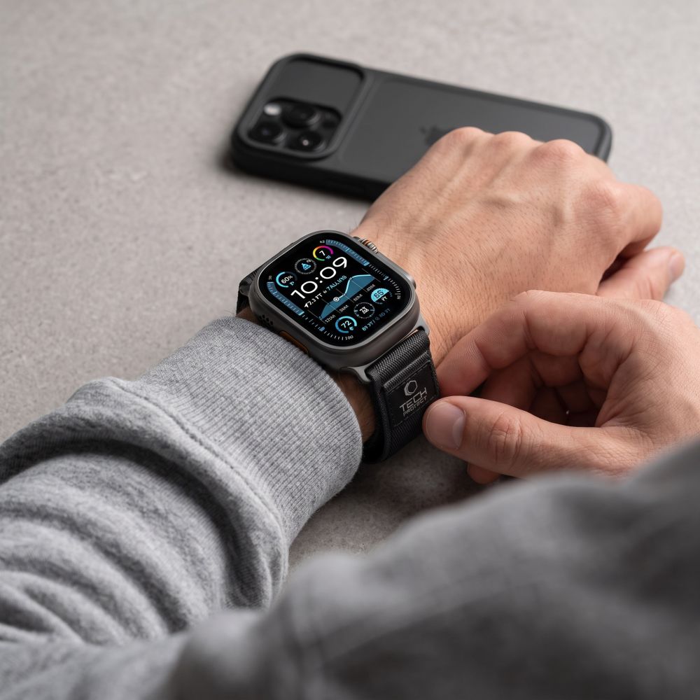 Pasek Tech-Protect Nylon Elite na Apple Watch 44 / 45 / 46 / 49 mm - czarno-pomarańczowy_5