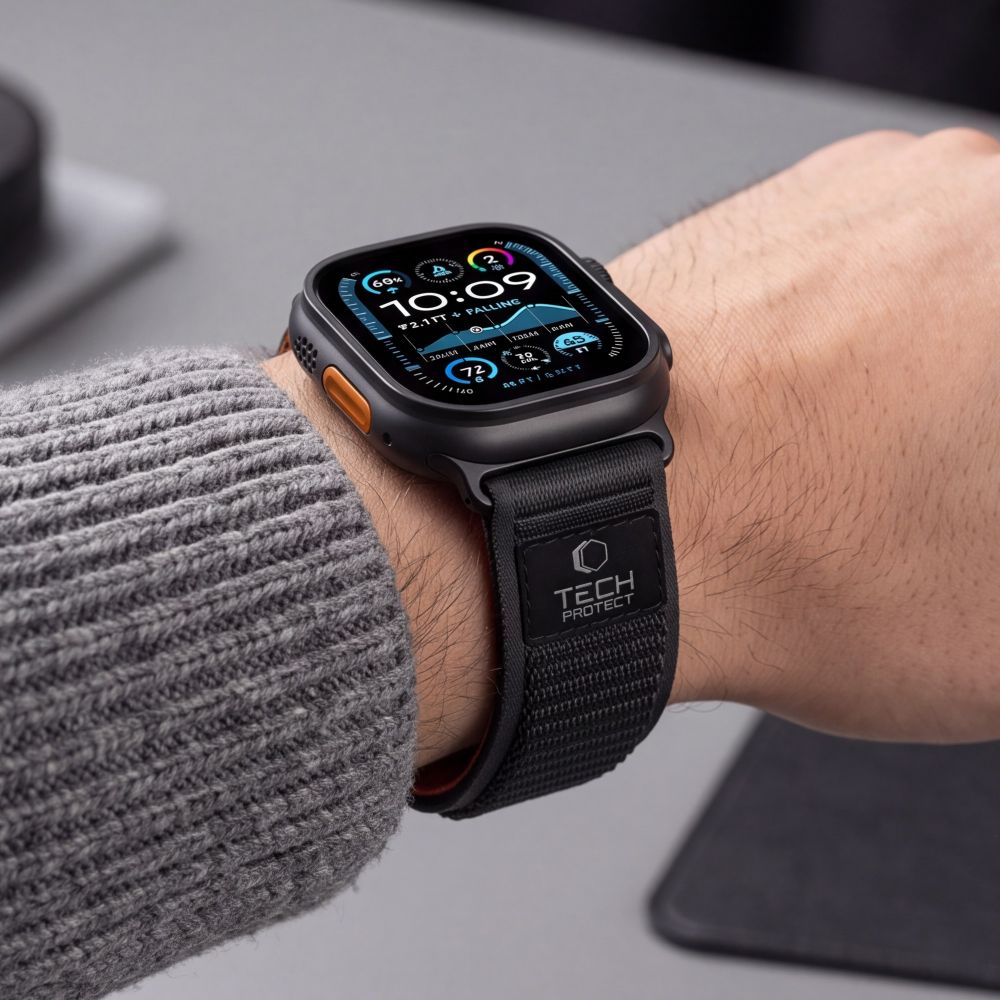 Pasek Tech-Protect Nylon Elite na Apple Watch 44 / 45 / 46 / 49 mm - czarno-pomarańczowy_6