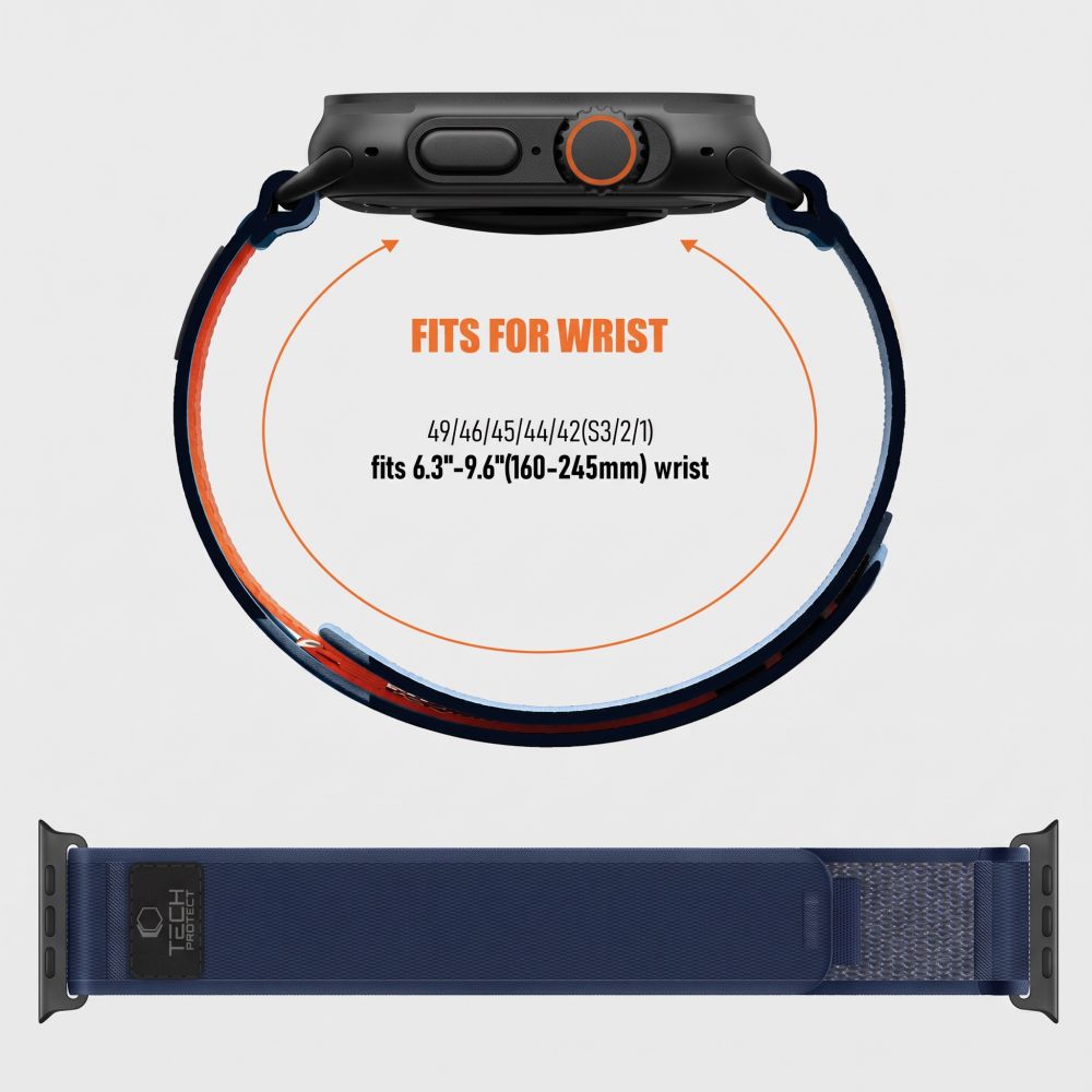Pasek Tech-Protect Nylon Elite na Apple Watch 44 / 45 / 46 / 49 mm - granatowo-pomarańczowy_3