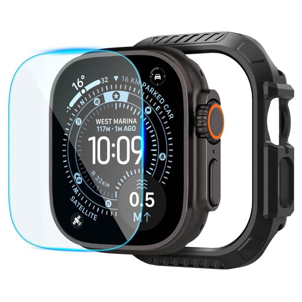 Spigen Lock Fit case + Spigen Tempered Glass screen protector set for Apple Watch Ultra (49 mm) - matte black_0