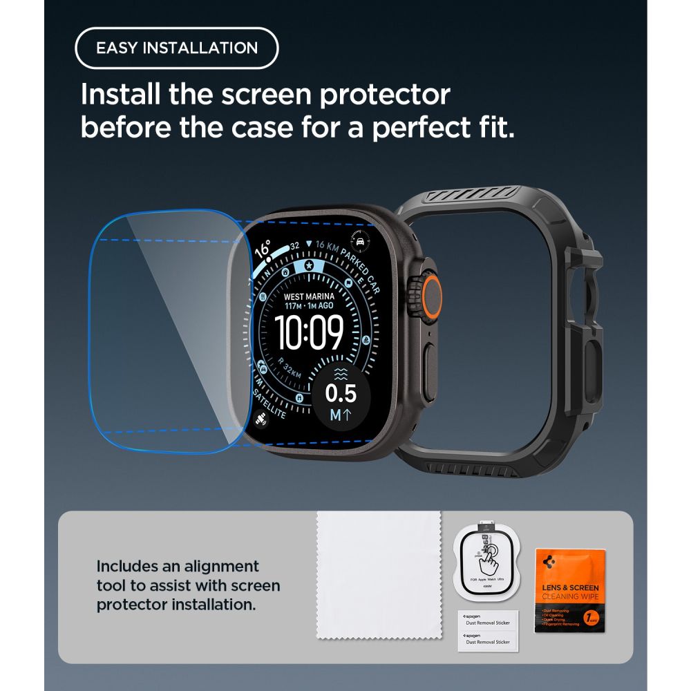 Spigen Lock Fit case + Spigen Tempered Glass screen protector set for Apple Watch Ultra (49 mm) - matte black_10