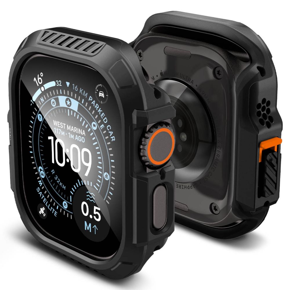 Spigen Lock Fit case + Spigen Tempered Glass screen protector set for Apple Watch Ultra (49 mm) - matte black_3