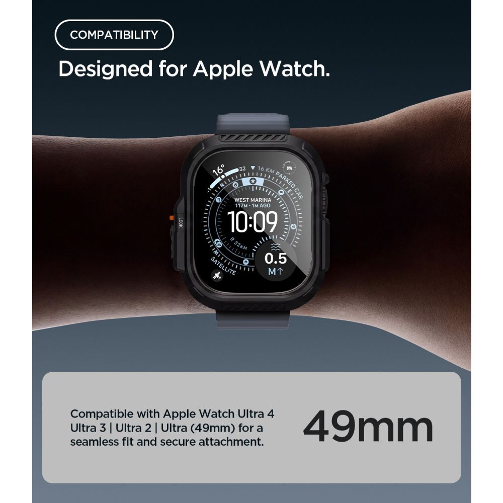 Spigen Lock Fit case + Spigen Tempered Glass screen protector set for Apple Watch Ultra (49 mm) - matte black_4