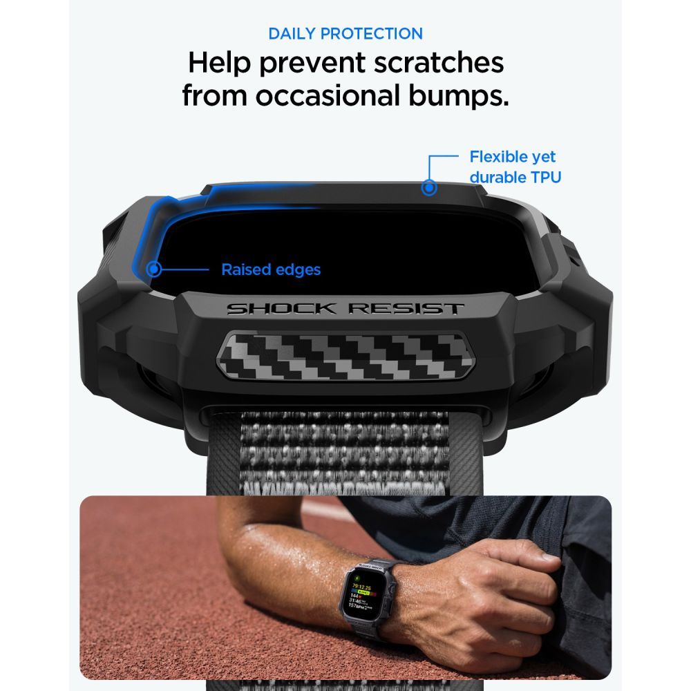Spigen Rugged Armor case + Spigen Athlex Air band set for Apple Watch (46 mm) - black-grey_9