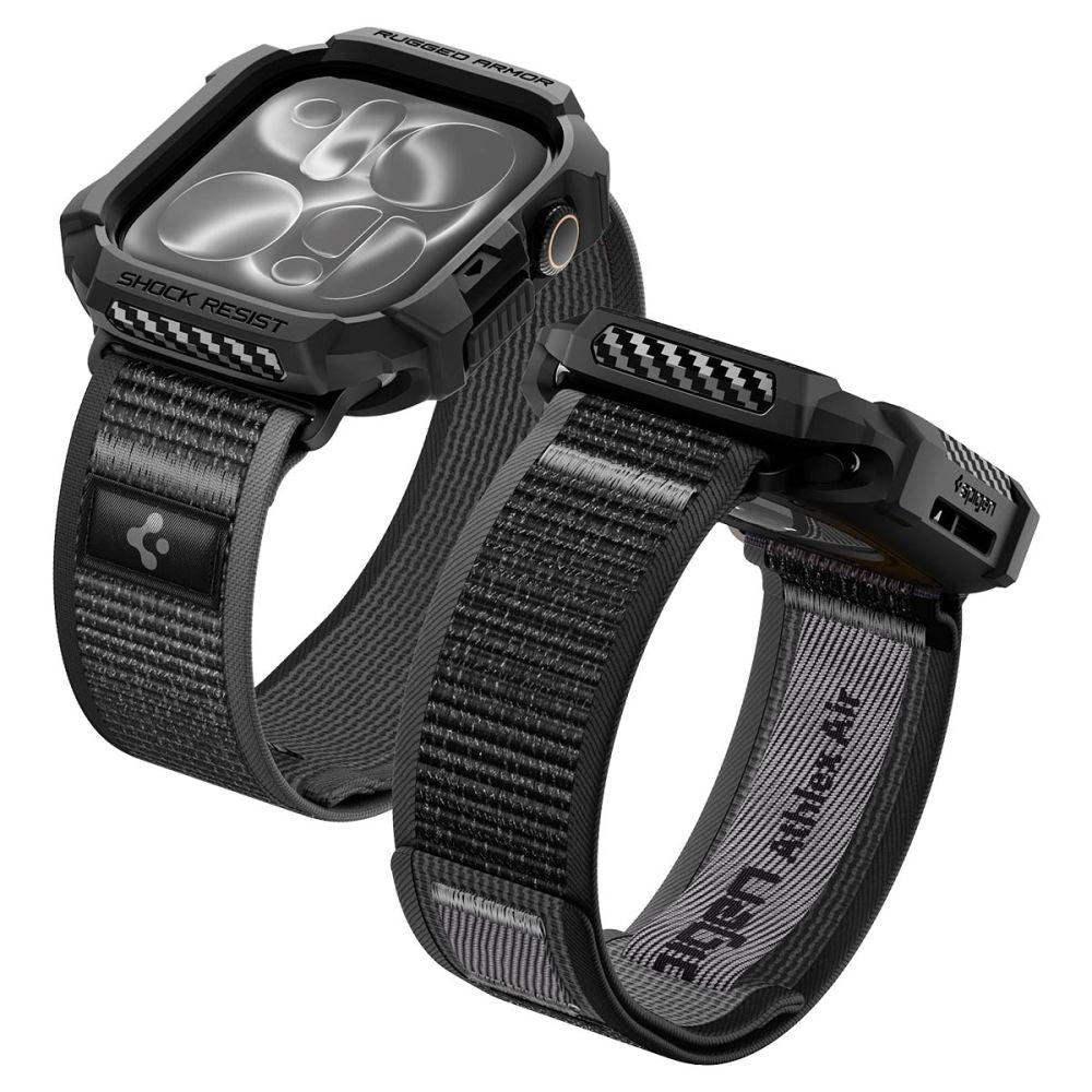 Spigen Rugged Armor case + Spigen Athlex Air band set for Apple Watch (46 mm) - black-grey_3