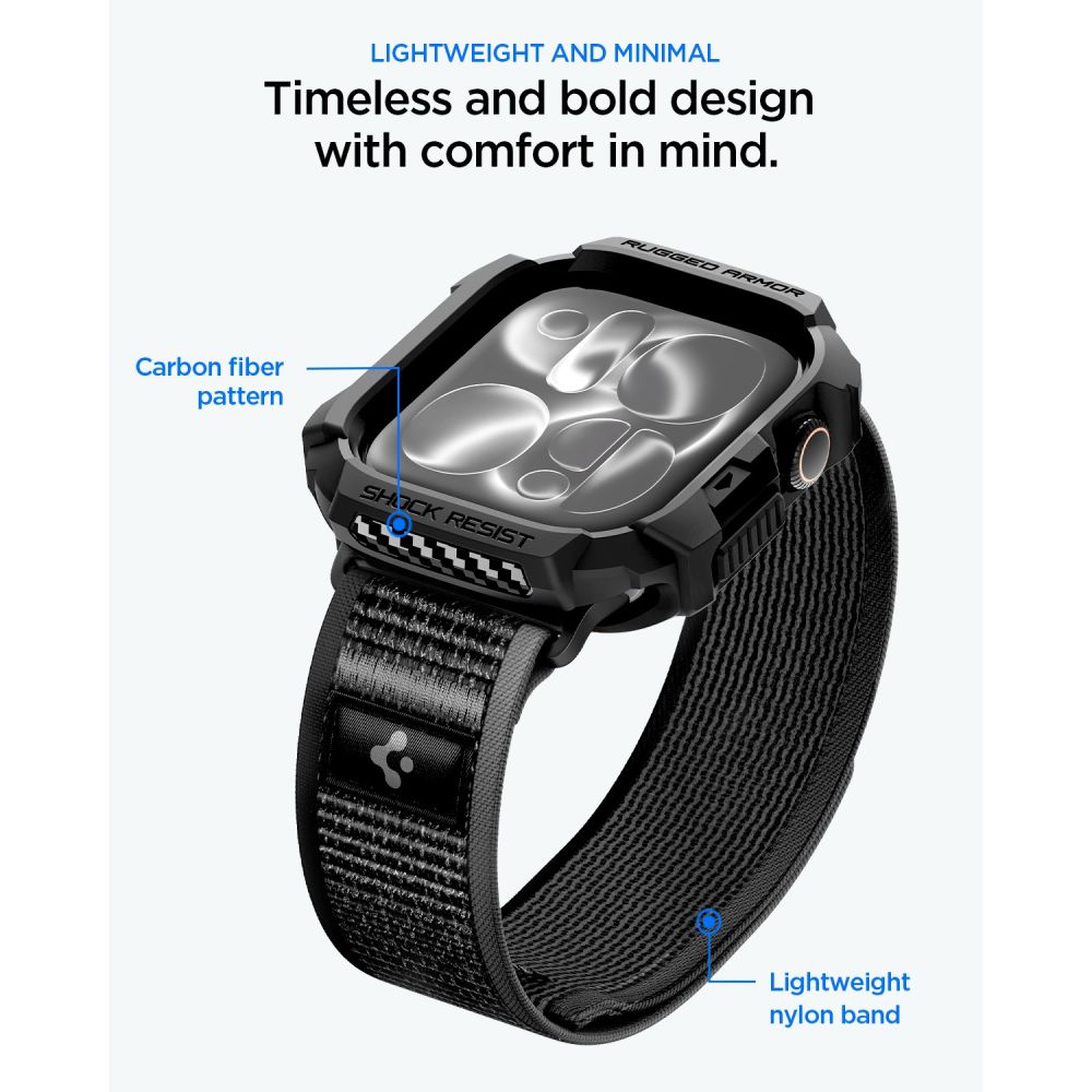 Spigen Rugged Armor case + Spigen Athlex Air band set for Apple Watch (46 mm) - black-grey_5
