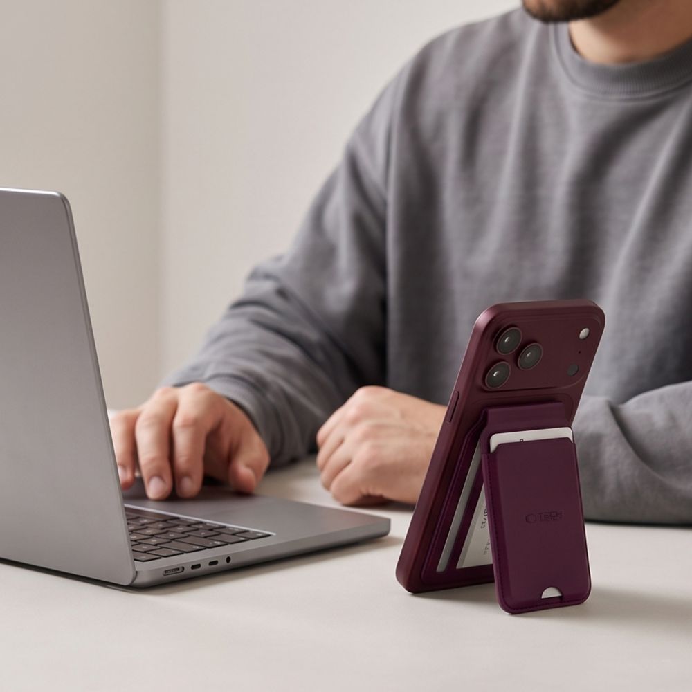 Tech-Protect MagWallet Stand MagSafe Magnetic Phone Wallet - Burgundy_5