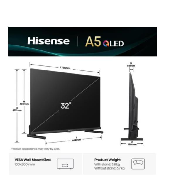 Televisor HISENSE QLED FHD SMART VIDAA U9 / 32" / Preto / 32A59Q_0