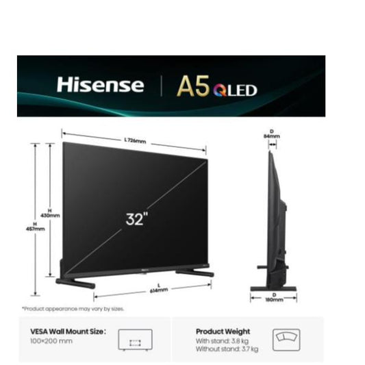 Televisor HISENSE QLED FHD SMART VIDAA U9 / 32" / Preto / 32A59Q_0