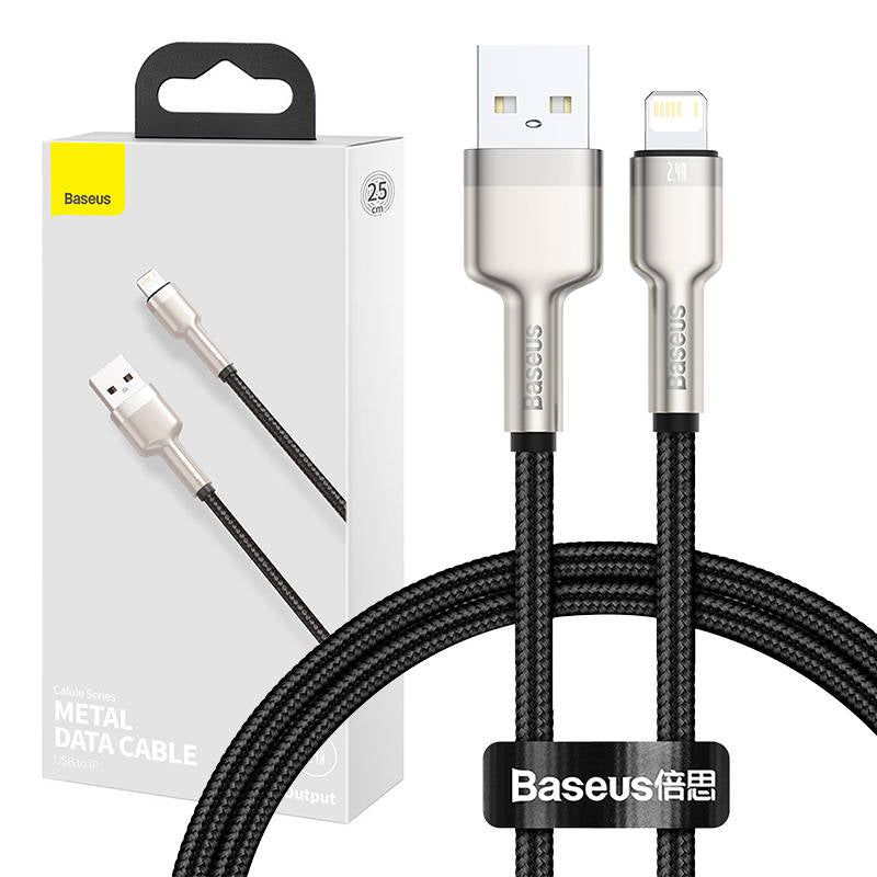USB cable for Lightning Baseus Cafule, 2.4A, 0,25m (black)_0