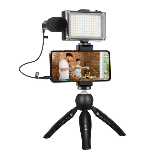 Live broadcast kit Puluz tripod mount + LED lamp + microphone + phone clamp_0