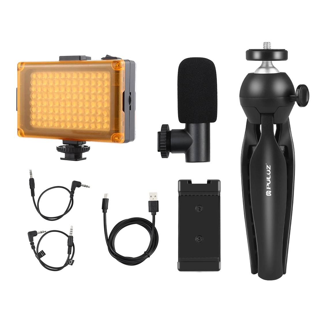 Live broadcast kit Puluz tripod mount + LED lamp + microphone + phone clamp_1