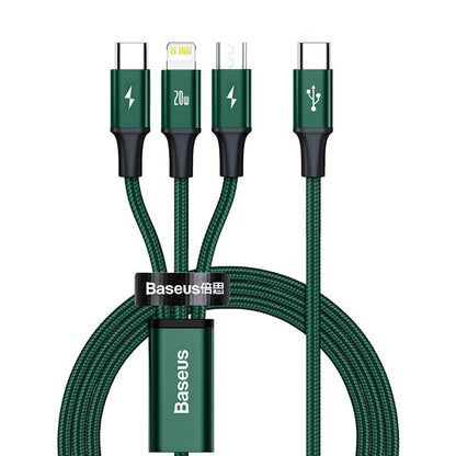 Baseus Rapid Series 3in1 USB-C - USB-C / Lightning / micro USB cable 20W PD 1.5m - green_3