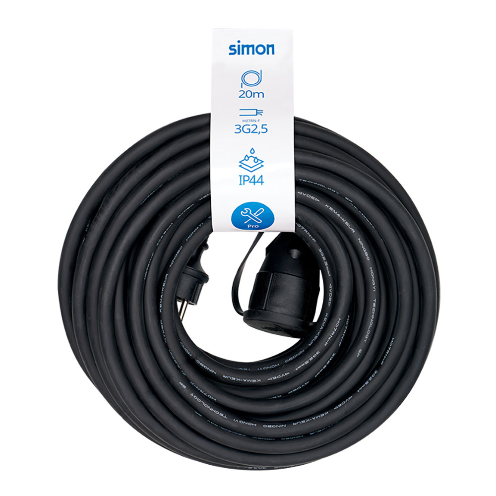 Prolongador profissional 20 m ip44 h07rn-f 3 g 2,5 mmÂ², 1 tomada com tampa, 16 a 250 v~, preta_0