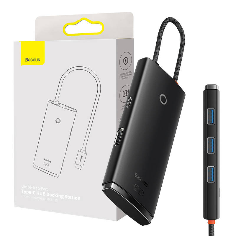 Baseus Lite Series Hub 5w1 USB-C to 3x USB 3.0 + USB-C + HDMI (black)_0