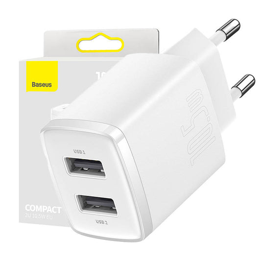 Baseus Compact Quick Charger, 2x USB, 10.5W (white)_0