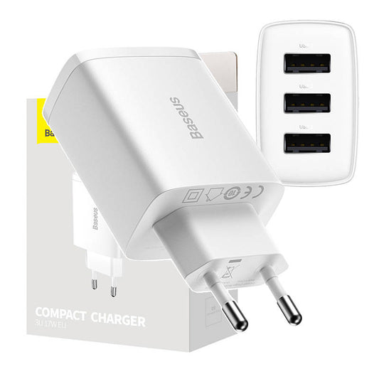 Baseus Compact Quick Charger, 3x USB, 17W (White)_0