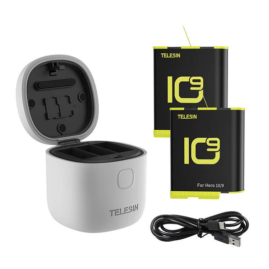 3-slot waterproof charger Allin box Telesin for GoPro Hero 9 / Hero 10 + 2 batteries (GP-BTR-905-GY-B)_0