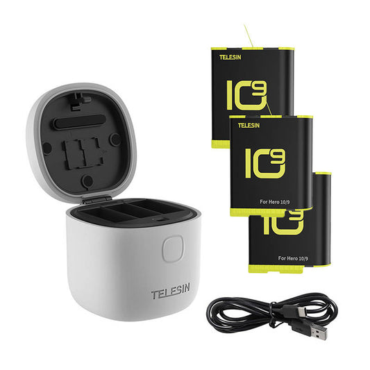 3-slot waterproof charger Telesin Allin box for GoPro Hero 9 / Hero 10 + 3 batteries (GP-BTR-906-GY-B)_0