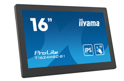 MONITOR IIYAMA 15,6" PCAP BEZEL FREE FRONT, 10P TOUCH, 1920X1080, HDMI, 385CD/M2 (WITH TOUCH), 800:1, USB INTERFACE, SD-CARD, MEDIA PLAYER, EXTERNAL POWER ADAPTER, SPEAKERS, REMOTE CONTROL10P TOUCH WITH SUPPORTED OS (T1624MSC-B1)_1
