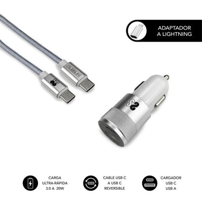 SUBBLIM SUBCHG-5CPD10 cargador de dispositivo móvil Smartphone Plata Encendedor de cigarrillos, USB Carga rápida Auto_0