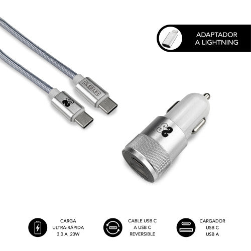 SUBBLIM SUBCHG-5CPD10 cargador de dispositivo móvil Smartphone Plata Encendedor de cigarrillos, USB Carga rápida Auto_0