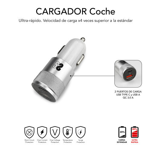 SUBBLIM SUBCHG-5CPD10 cargador de dispositivo móvil Smartphone Plata Encendedor de cigarrillos, USB Carga rápida Auto_2