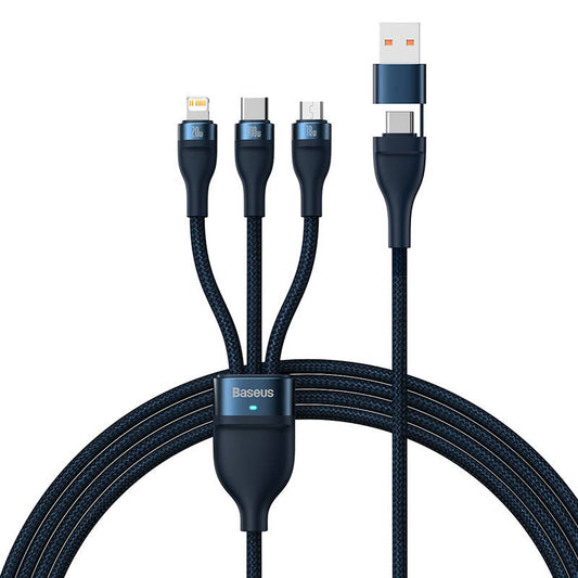 3in1 USB cable Baseus Flash Series 2, USB-C + micro USB + Lightning, 100W, 1.2m (blue)_0