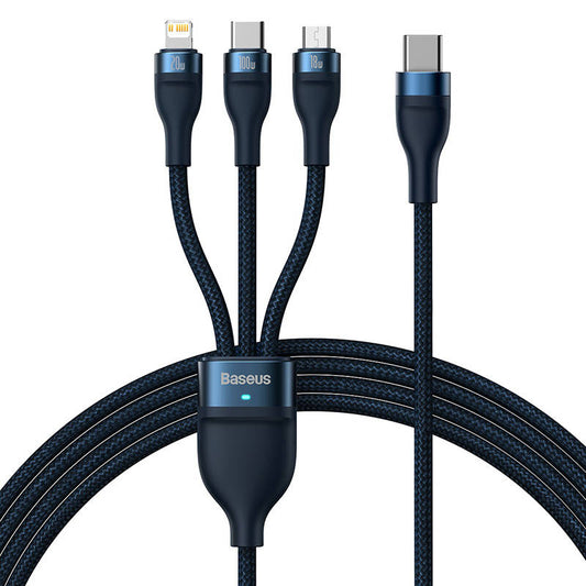 3in1 USB cable Baseus Flash Series 2, USB-C + micro USB + Lightning, 100W, 1.5m (blue)_0