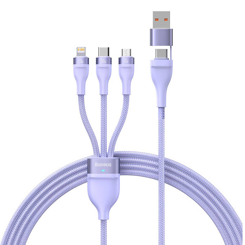 3in1 USB cable Baseus Flash Series 2, USB-C + micro USB + Lightning, 100W, 1.2m (purple)_0