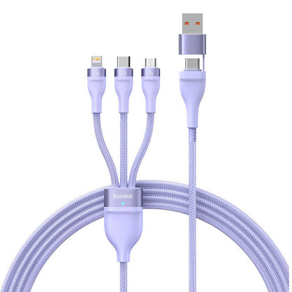 3in1 USB cable Baseus Flash Series 2, USB-C + micro USB + Lightning, 100W, 1.2m (purple)_0