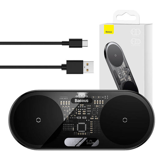 Dual Qi wireless charger Baseus Digital LED Display, 20W_0