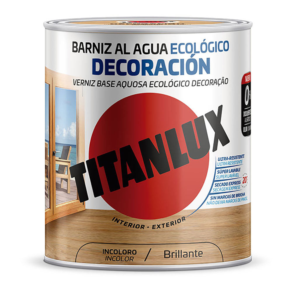 Verniz base aquosa ecolÃ³gico decoraÃ§Ã£o brilhante incolor 0,250l titanlux m20100014_0