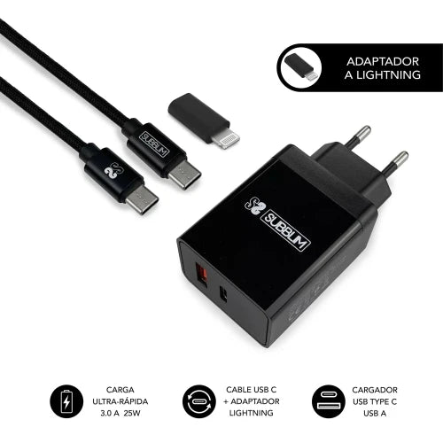 SUBBLIM SUBCHG-3WPD11 cargador de dispositivo móvil Universal Negro, Gris Corriente alterna Carga rápida Interior_0