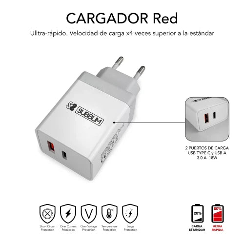 SUBBLIM SUBCHG-3WPD10 cargador de dispositivo móvil Universal Plata, Blanco Corriente alterna Carga rápida Interior_2
