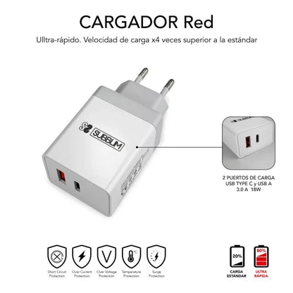 SUBBLIM SUBCHG-3WPD10 cargador de dispositivo móvil Universal Plata, Blanco Corriente alterna Carga rápida Interior_2