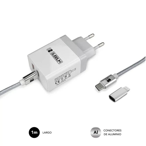 SUBBLIM SUBCHG-3WPD10 cargador de dispositivo móvil Universal Plata, Blanco Corriente alterna Carga rápida Interior_3