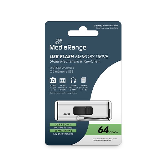 USB-Stick MEDIARANGE 64 GB / Preto / 1617505_0