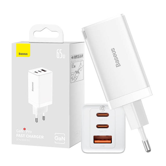 Wall charger Baseus GaN5 Pro 2xUSB-C + USB, 65W (white)_0