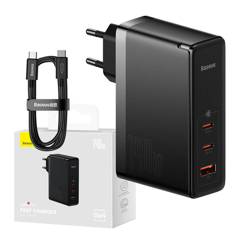 Wall charger Baseus GaN5 Pro 2xUSB-C + USB, 140W (black)_1