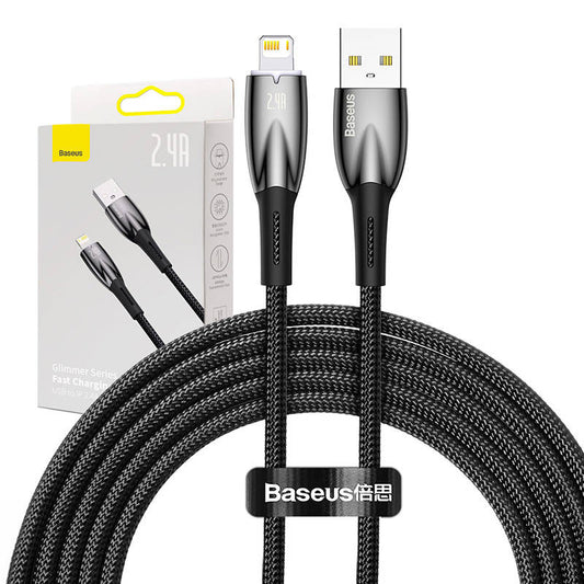 USB cable for Lightning Baseus Glimmer Series, 2.4A, 2m (Black)_0