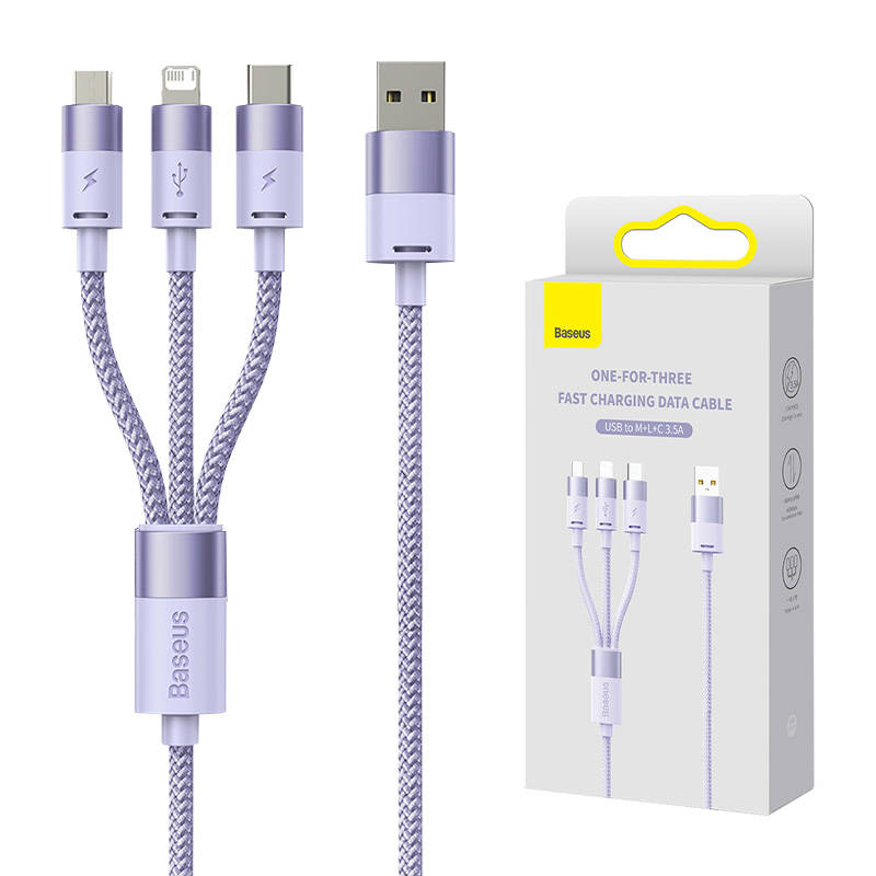 3in1 USB cable Baseus StarSpeed Series, USB-C + Micro + Lightning 3,5A, 1.2m (Purple)_0