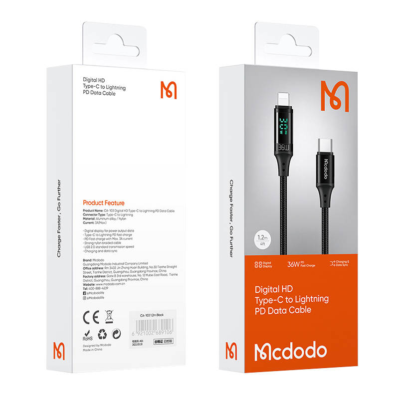 Cable Mcdodo CA-1030 USB-C to Lightning, 36W, 1.2m (black)_2
