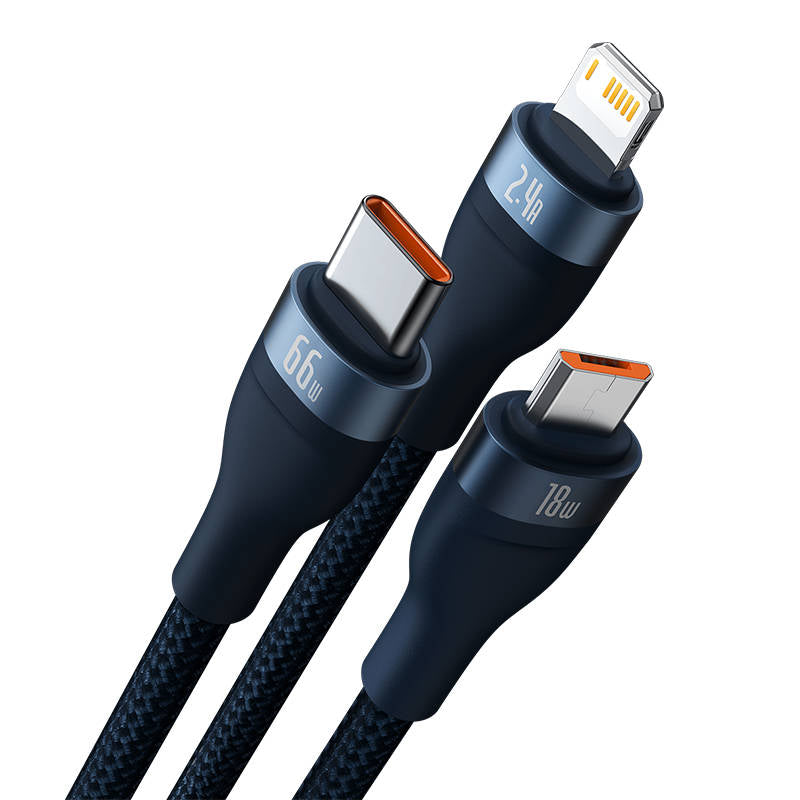 Baseus Flash Series Ⅱ 3in1 Fast Charging Cable USB-A to USB-C / Micro-USB / Lightning 66W 480Mbps 1.2m Blue_5