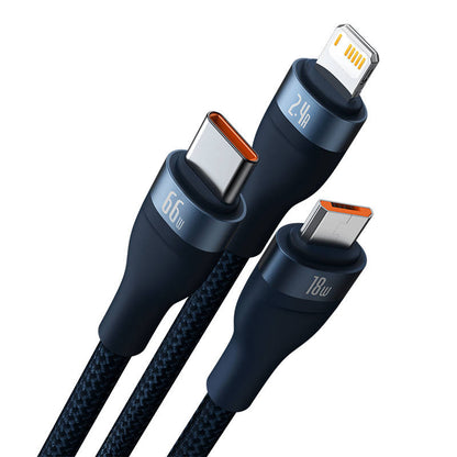 Baseus Flash Series Ⅱ 3in1 Fast Charging Cable USB-A to USB-C / Micro-USB / Lightning 66W 480Mbps 1.2m Blue_5