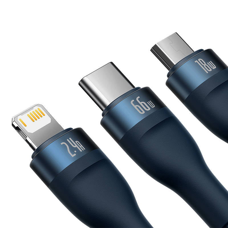 Baseus Flash Series Ⅱ 3in1 Fast Charging Cable USB-A to USB-C / Micro-USB / Lightning 66W 480Mbps 1.2m Blue_6