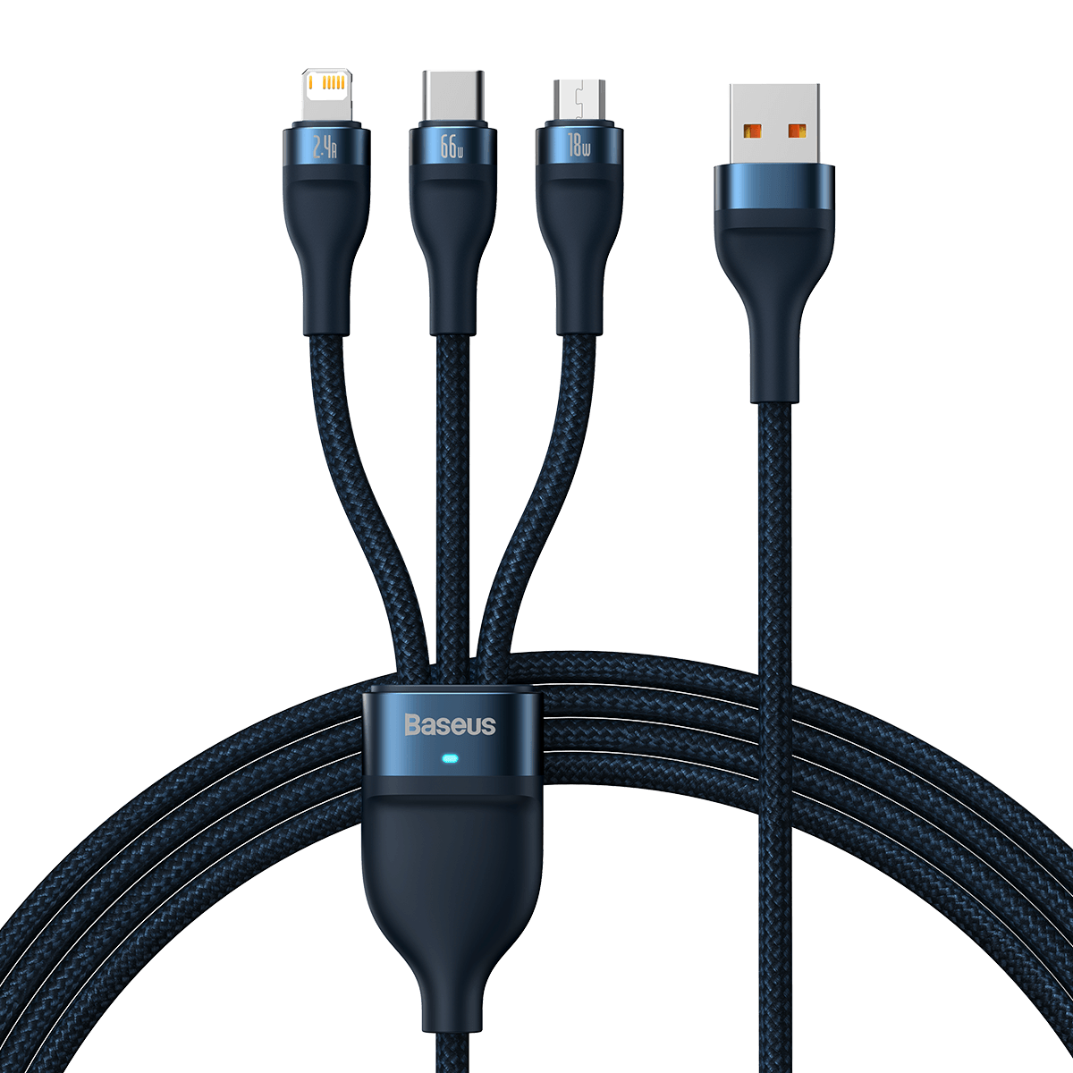 Baseus Flash Series Ⅱ 3in1 Fast Charging Cable USB-A to USB-C / Micro-USB / Lightning 66W 480Mbps 1.2m Blue_2