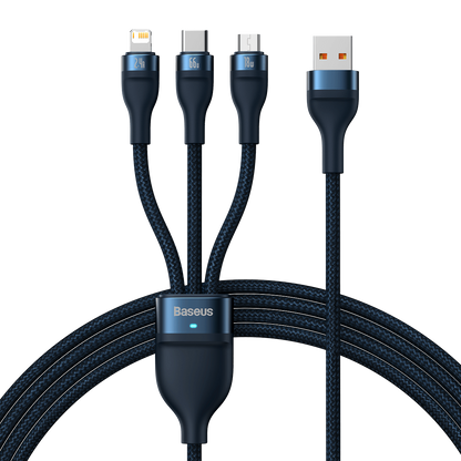 Baseus Flash Series Ⅱ 3in1 Fast Charging Cable USB-A to USB-C / Micro-USB / Lightning 66W 480Mbps 1.2m Blue_2